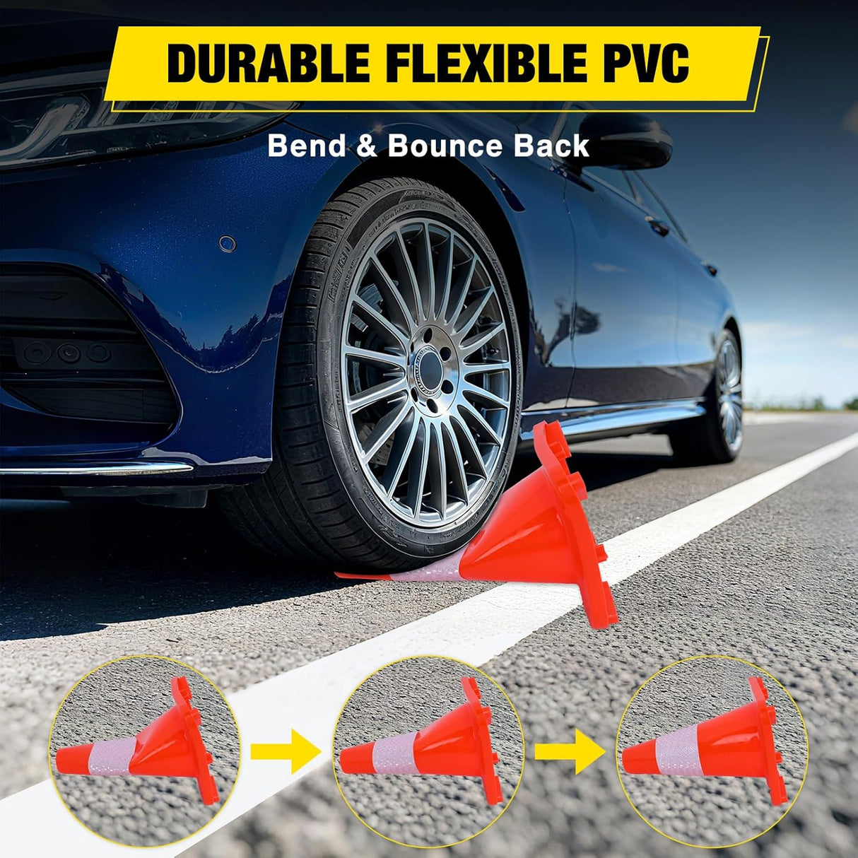 12 inch Traffic Safety Cones, 8  Pack Durable PVC Orange Cones with Reflective Collars for Road Safety, Parking, Construction Work, Sports Training