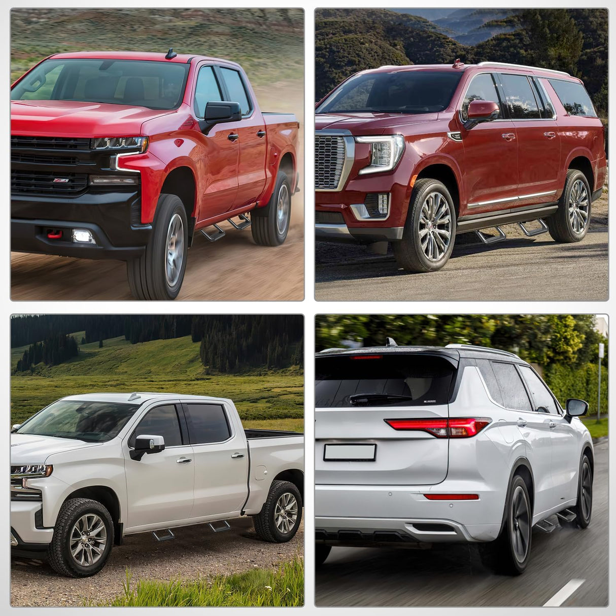 Universal Side Step Slip-Proof Aluminum Side Hoop Steps Nerf Bars Assembly Black 4 Pcs for Chevy (Chevrolet) Ford Toyota GMC Dodge RAM (Drilling Required)