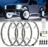 4PCS 15.5inch Double Row LED Wheel Ring Lights Pure White with Remote Control w/Turn Signal Braking and Reverse Function Dual Row for Car Van SUV Truck