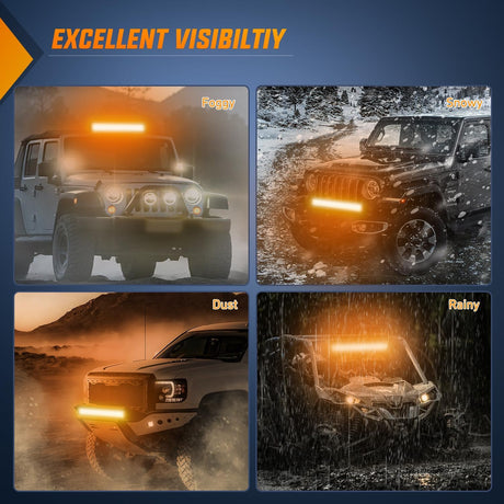 LED Light Bar 20 Inch 126W Spot Flood Combo Amber Beam Off Road Lamp Fishing Hunting Emergency Deck Work Lighting for Trucks UTV Pick-up Van Boat Tractor