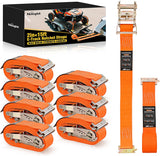 E-Track Ratchet Straps 8 Pack 2 Inch x 15 Inch  Orange | Heavy Duty Cargo Tie-Downs 4400 lbs Breaking Strength Standard E Track accessories Fit for Cargo Vans Trucks Trailers