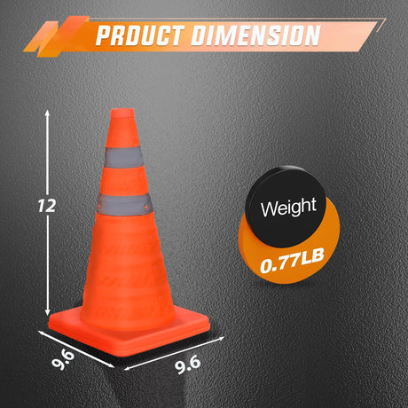 18 Inch Collapsible Traffic Safety Cone - Bright Orange Parking Cones with Reflective Collars for Roadside Emergency, Parking, Driving Practice