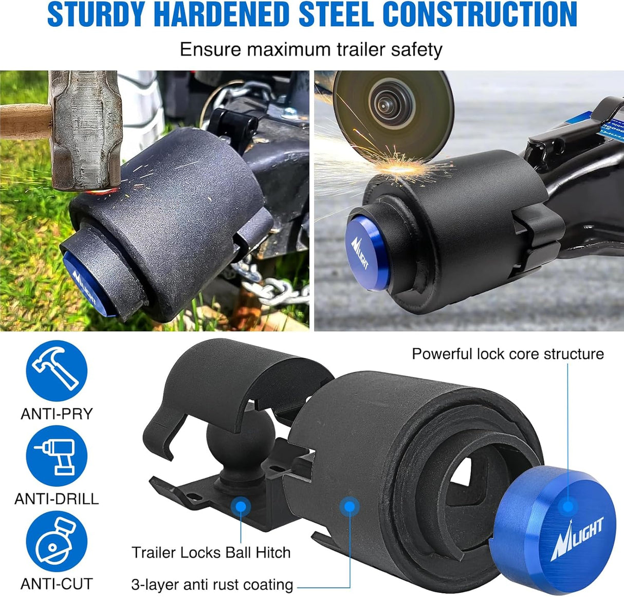 2-5/16 Inch Trailer Lock Heavy Duty Anti-Theft Trailer Hitch Locks Fit for 2 5/16 Inch Ball Coupler Safety Chains Trailer Tongue Lock Set with Key Pry-Resistant Brass Core for Trailer Boat RV