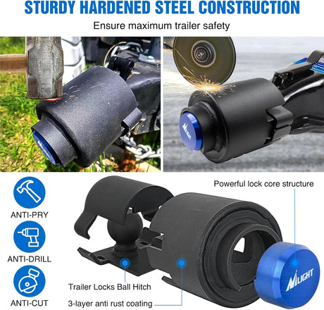 2-5/16 Inch Trailer Lock Heavy Duty Anti-Theft Trailer Hitch Locks Fit for 2 5/16 Inch Ball Coupler Safety Chains Trailer Tongue Lock Set with Key Pry-Resistant Brass Core for Trailer Boat RV