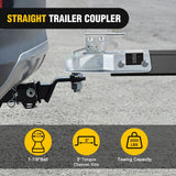 Straight Trailer Coupler with Security Latch&Chain for 1-7/8 Inch Hitch Ball, 3-Inch Channel,2000 LBS,Heavy Duty Trailler Tongue Coupler for Station Wagon, Truck, Bolted & Welded Installation