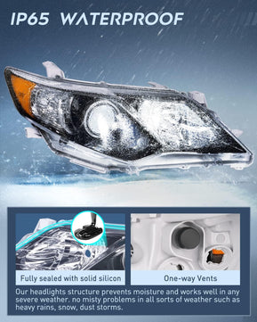2012-2014 Toyota Camry L/LE/XLE/Hybrid LE XLE Headlight Assembly Black Housing Amber Reflector Nilight