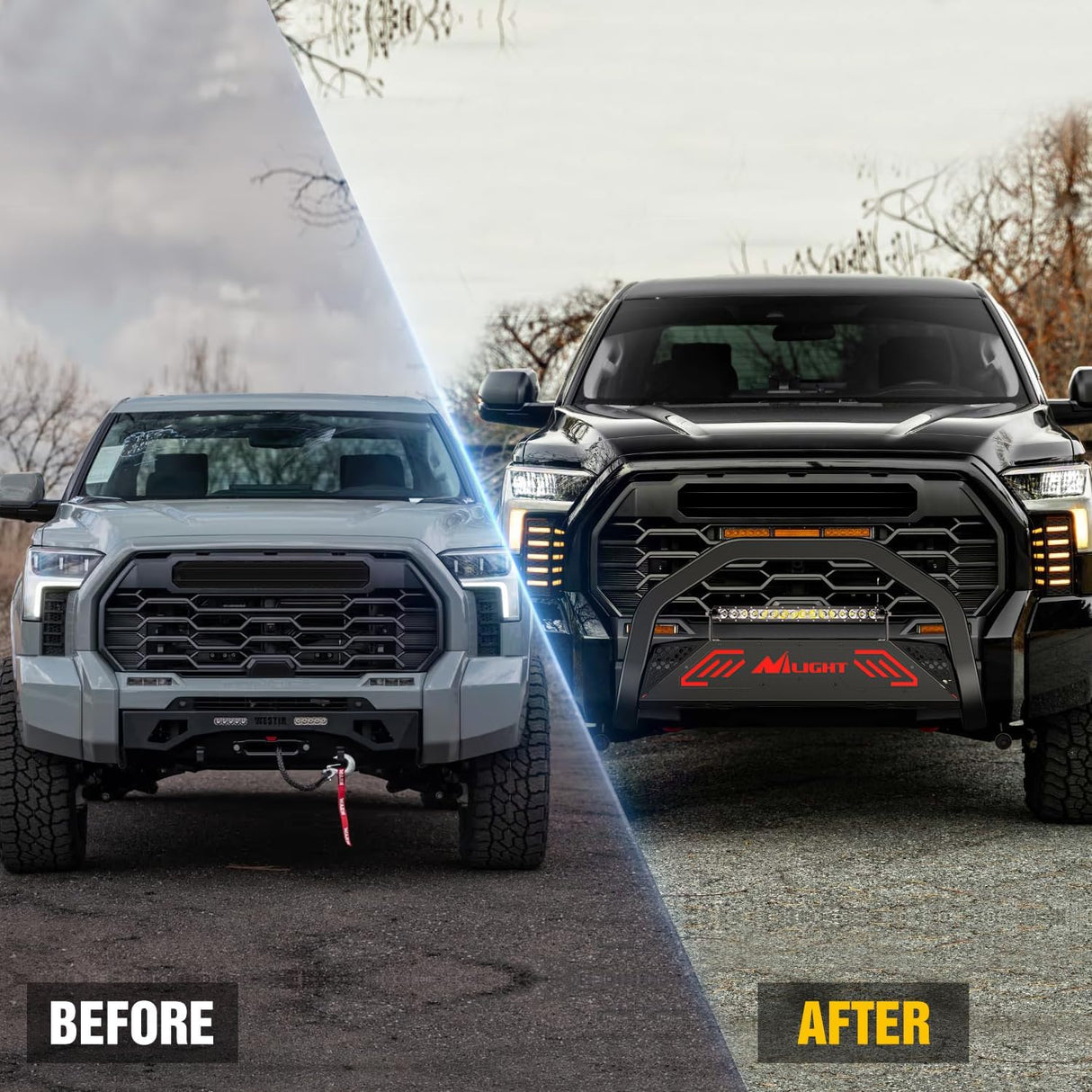 Bull Bar with Light Bar&License Plate Hole Compatible with Toyota Tundra 2022 2023 2024 Truck Brush Guard, Front Bumper Push Bar w/Grille Skid Plate Light Mount