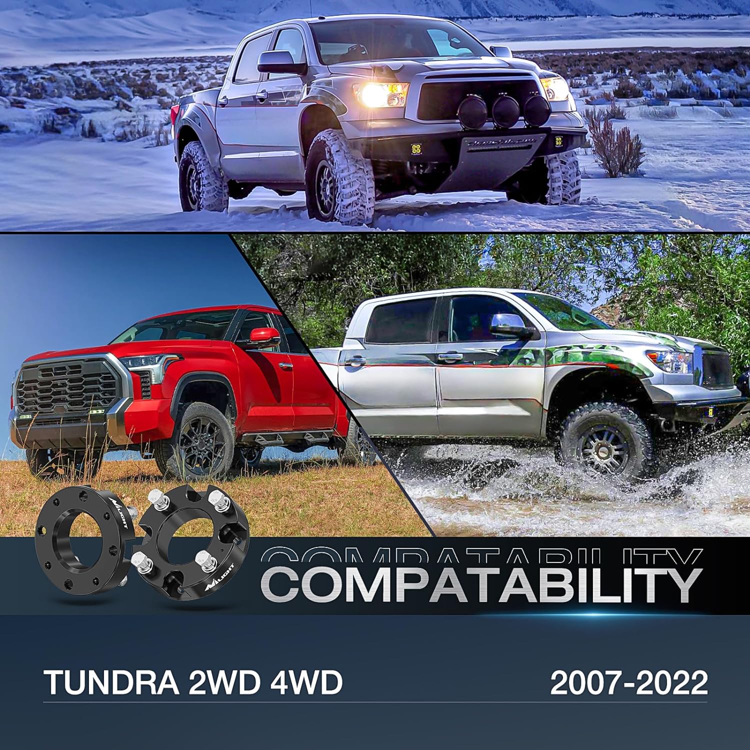 2" Tundra Leveling Lift Kit for 4x4 4x2 2007-2022 TUNDRA 2WD 4WD Front Raise Suspension Strut Spacers Nilight