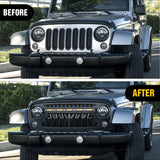 Front Grill Cover for 2007 2008 2009 2010 2011 2012 2013 2014 2015 2016 2017 2018 Wrangler JK/JKU Rubicon & Sahara Sport with LED Amber Lights Black