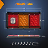 LED Triple Tail Lights 2PCS Rectangle Red Amber White Reverse | Surface Mount Waterproof Stop Brake Turn Signal Backup Lights for Trailer Camper Van RV Caravan Taillights