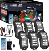 RGB LED Rock Lights Kit 6 PCS 18LED Wide Angle Wheel Well Light with Remote & Bluetooth App Dual Control Multi Modes Underglow Multicolor Neon Pod for ATV UTV SUV Offroad Truck RZR Boat