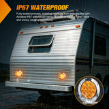Trailer Tail Lights 2PCS 4Inch Round 12LED Amber Chrome Frame | IP67 Waterproof Marker Clearance Turn Signal Running Taillights for Trailer Truck Pickup Camper RV