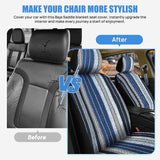 Car Seat Covers 2PCS Blue Baja Blanket Universal Front Seats | Striped Woven Fabric Breathable Washable with Shoulder Pads Airbag Compatible Fits Cars SUVs Trucks