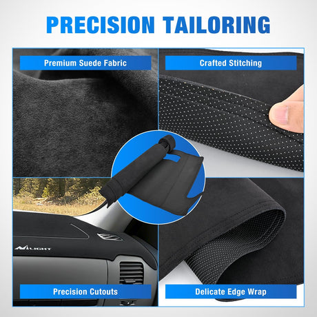 Dash Cover for 2007‑2013 Chevy Silverado / GMC Sierra 1500 2500 3500, Suede Dashboard Mat Sunshade Glare Dashboard Protector Truck Interior Accessories Black