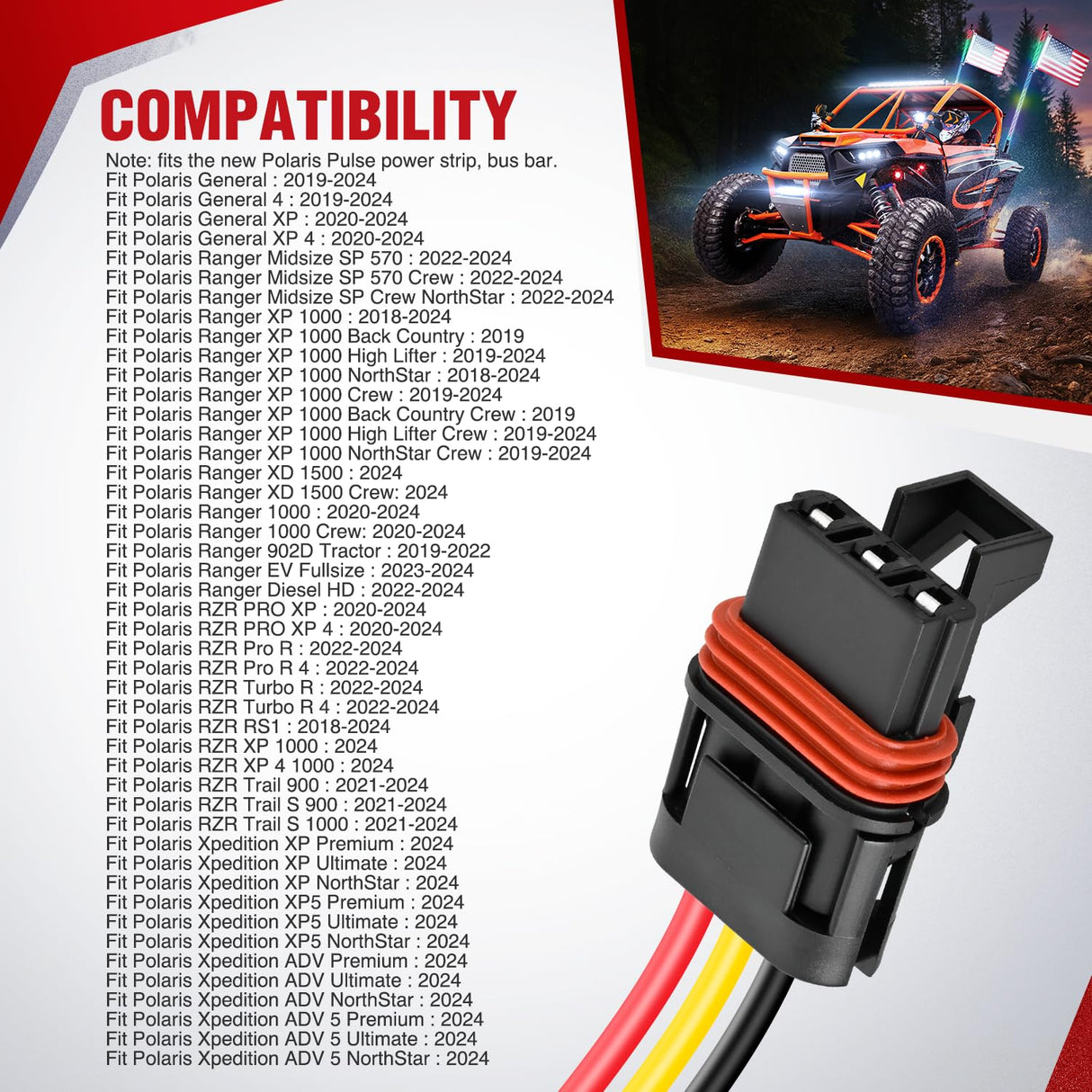 16AWG LED Light Bar Wiring Harness Kit with Pulse Power Plug | Connector 12V On Off 5Pin Rocker Switch Relay Fuse for Polaris RZR General Ranger Pulse Bus bar- 2 Leads Blue