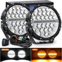 LED Offroad Driving Lights with Amber DRL 2PCS 9 Inch Round 140W IP68 Spot Flood Combo Work Light Bar with 12AWG DT Connector Wiring Harness Kit for 4x4 Truck ATV UTV SUV