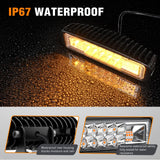 6 Inch Amber LED Light Pods 2 PCS 60W Flood Spot Combo Beam Off Road Work Driving Fog Lighting for 12V 24V ATV UTV Pickup Truck Tractor Boat