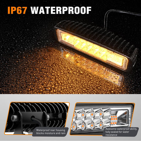6 Inch Amber LED Light Pods 2 PCS 60W Flood Spot Combo Beam Off Road Work Driving Fog Lighting for 12V 24V ATV UTV Pickup Truck Tractor Boat
