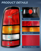 Taillight Assembly Compatible with 1999 2000 2001 2002 2003 2004 2005 2006 GMC Sierra 1999-2002 Chevy Silverado Fit Fleetside Tail Rear Light OE Style Driver Side Black Border