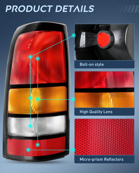 Taillight Assembly Compatible with 1999 2000 2001 2002 2003 2004 2005 2006 GMC Sierra 1999-2002 Chevy Silverado Fit Fleetside Tail Rear Light OE Style Driver Side Black Border