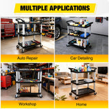 3-Tier Utility Plastic Cart with Steel Frame - 220 lbs Capacity Rolling Service Cart with Locking Wheels - Professional Bus Cart