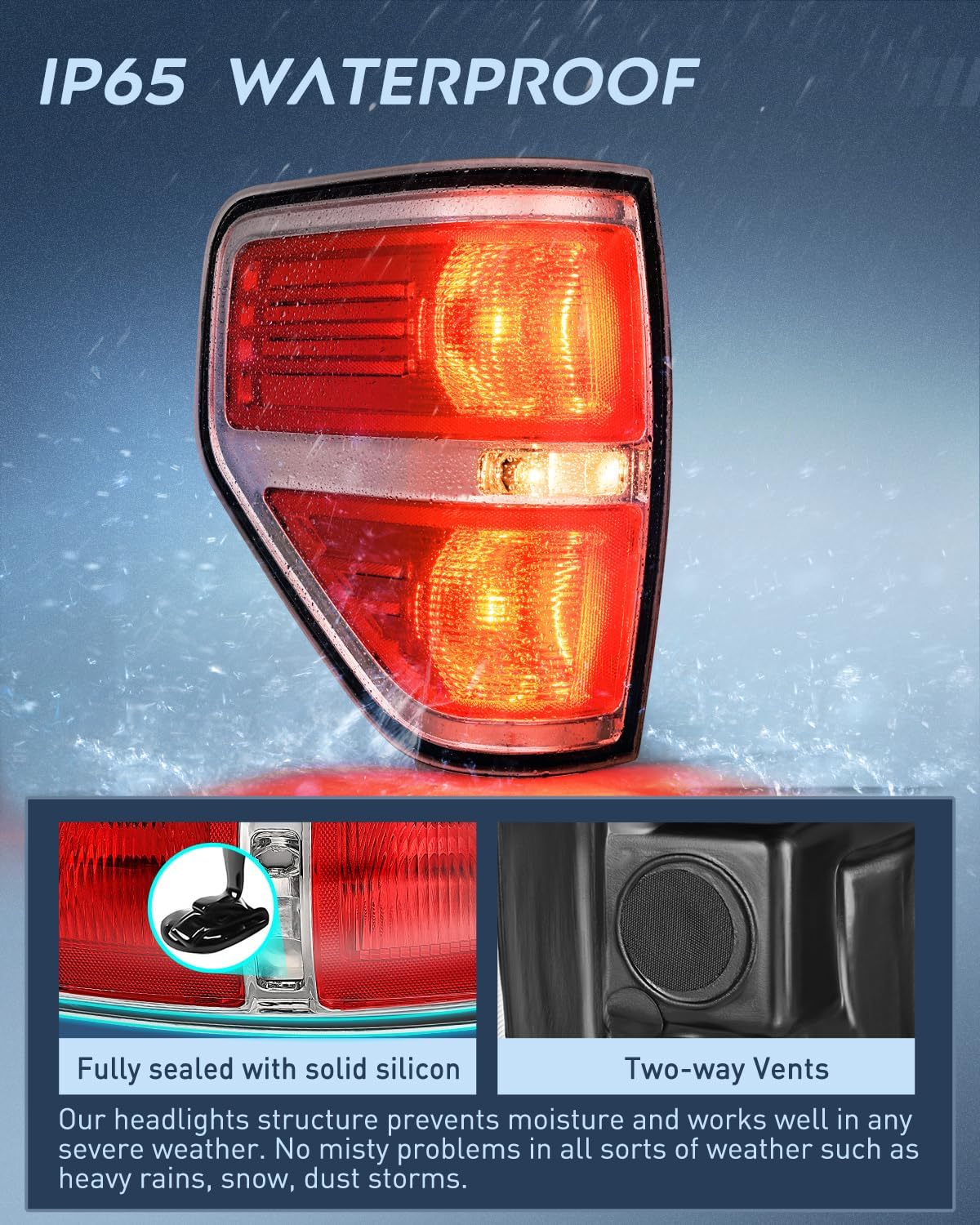 Taillight Assembly Compatible with 2009 2010 2011 2012 2013 2014 Ford F-150 F150 Pickup Truck Taillights Rear Lamp Replacement OE Style Red Housing Driver Side Chrome Trim