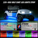 2PCS Golf Cart Underbody Lights Kit RGB Multi-Mode LED Neon Accent Lighting Lamp APP Remote Control Sound Active Music Sync IP67 Waterproof 12V-66V for EZGO Yamaha Club Car