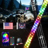 RGB LED Whip Light 1PC 4FT Spiral Antenna Whips | APP and Remote Control with DIY Chasing Patterns Brake Reverse Functions and Spring Base for ATV UTV RZR Can Am and Jeep