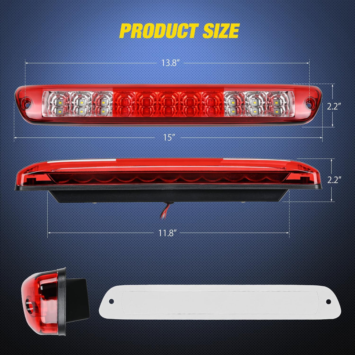 Third Brake Light Tail High Mount 3rd Stop Cargo Reverse LED Lights Red Lens Compatible with Chevy Colorado and GMC Canyon 2004 2005 2006 2007 2008 2009 2010 2011 2012 Pickup Truck