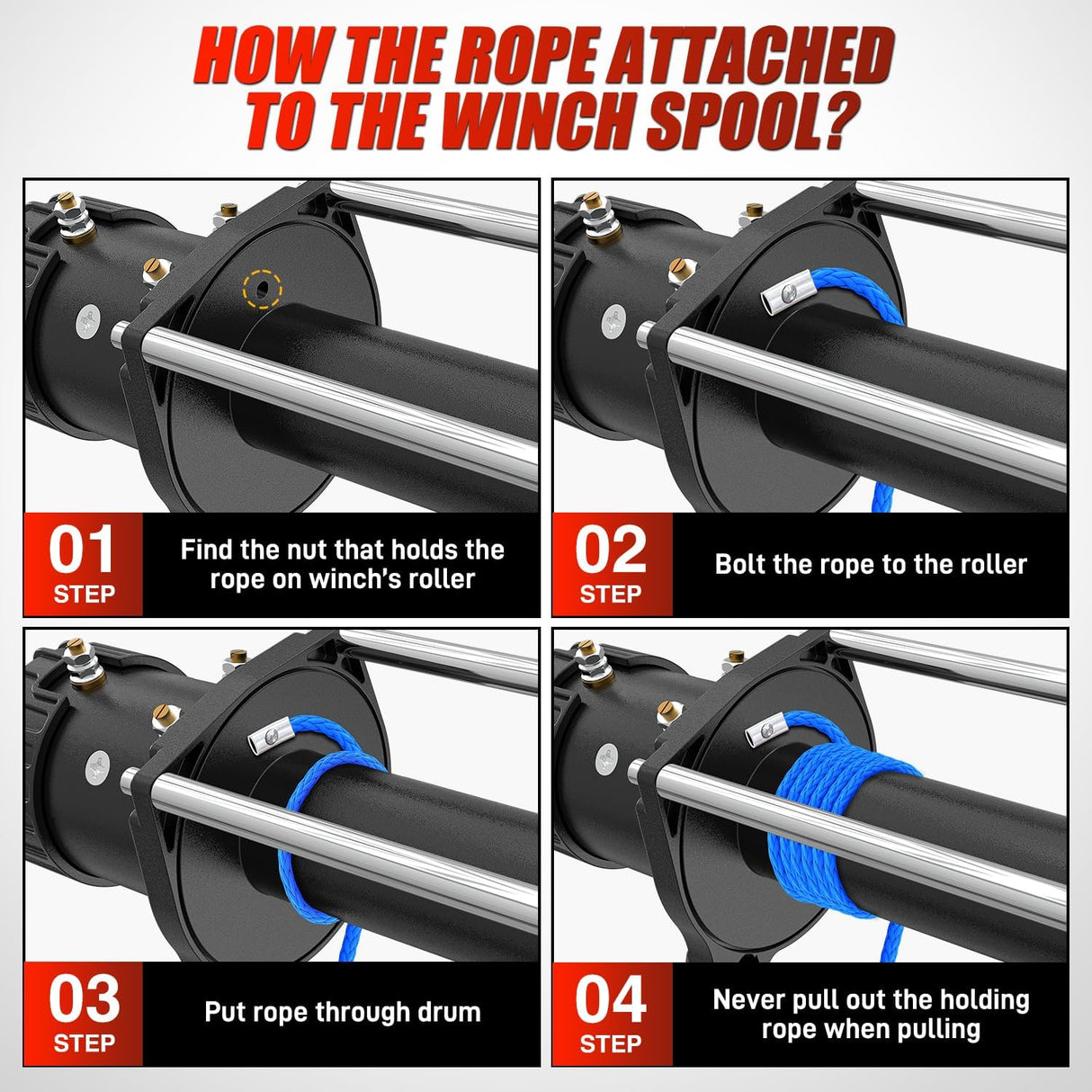 1/4 Inch x 50 Feet Winch Rope Synthetic Winch Line Cable Universal for ATV UTV 4x4 Off-Road Vehicle 9000lbs Winch Line Ropes with Steel Hook Rubber Stopper Protective Sleeve Safety Strap,Blue