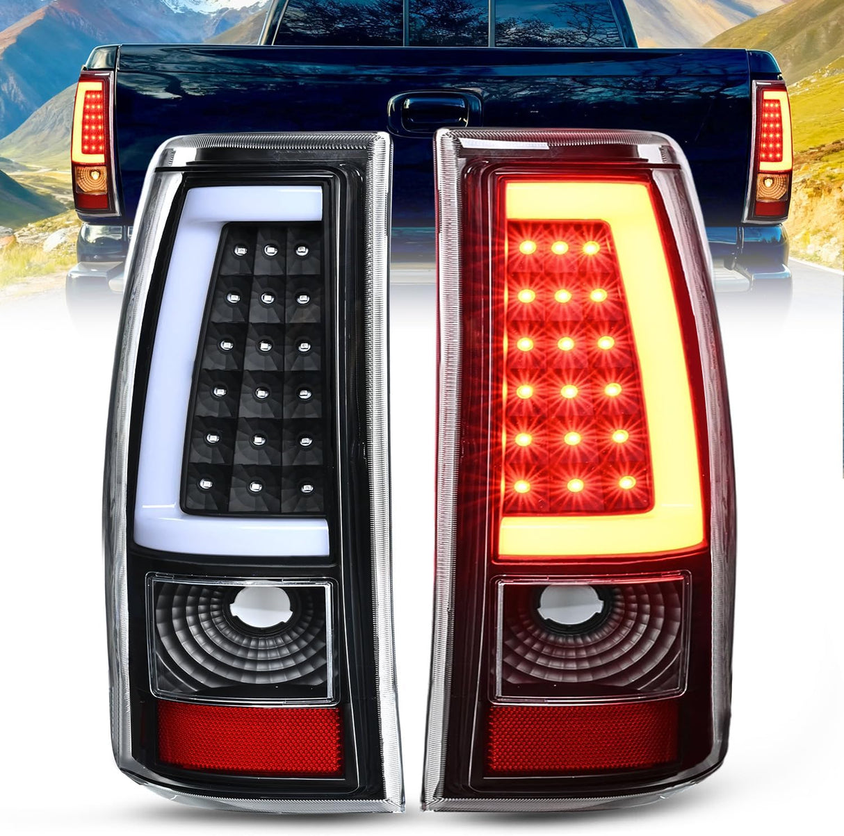 Taillight Assembly Compatible with 2003 2004 2005 2006 Chevy Silverado 1500 1500HD 2500 2500HD 3500 2007 Chevrolet Classic Incandescent Type Upgrade LED Tube Tail Lights Rear Brake Lamps