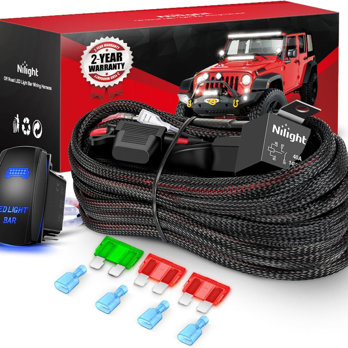 5pin Rocker Cable Wiring Harness Kit Nylon 12 AWG 2 Leads 12V 5Pin Rocker Switch Laser ...