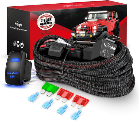 Wiring Harness Kit Nylon 12 AWG 2 Leads 12V 5Pin Rocker Switch Laser On Off Power Relay Blade Fuse for LED Light Bar Off Road Lights on Cars Jeep Boat Trucks
