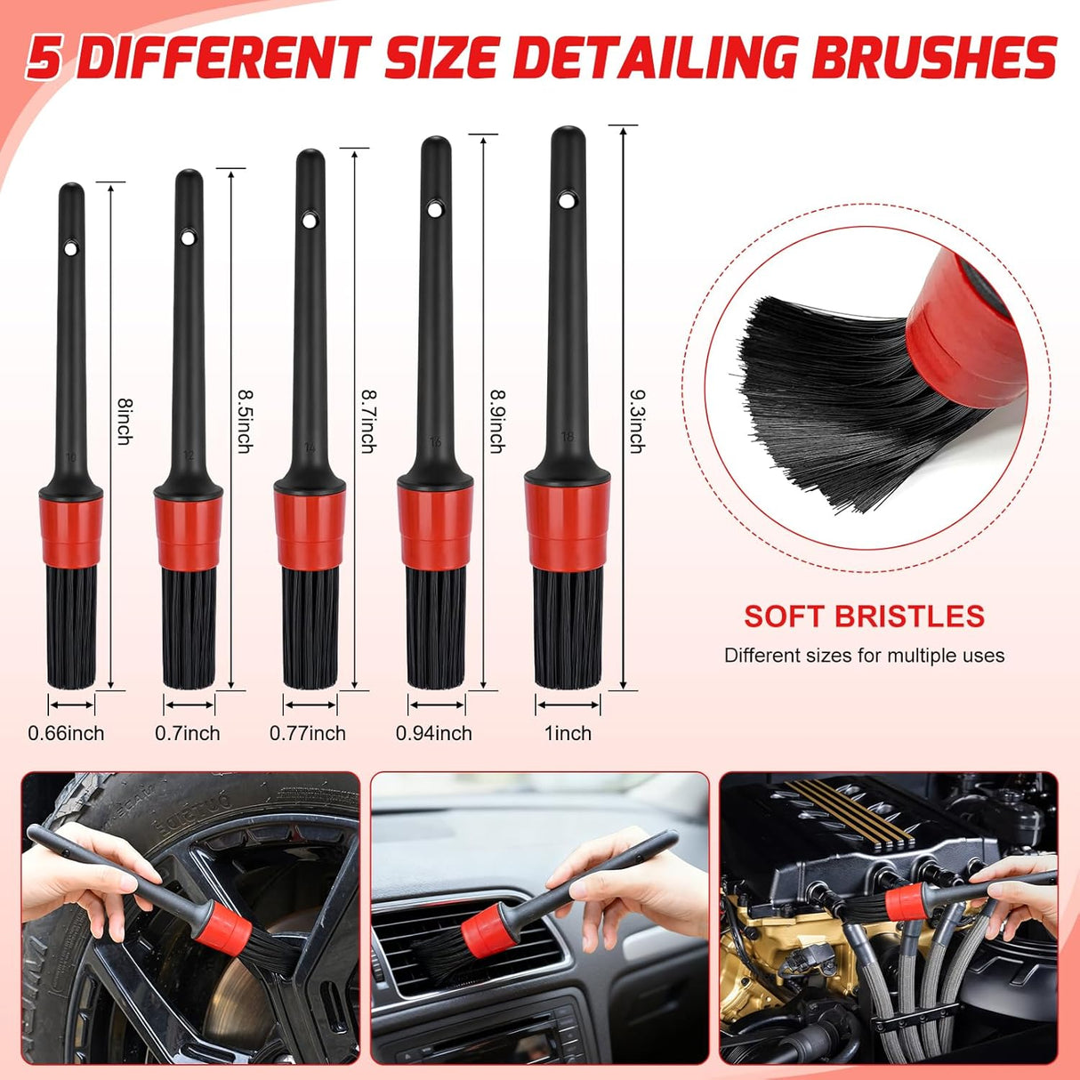 Automotive Tools 52PCS Car Detailing Kit Auto Cleaning Tools Wash Set with Storage Carry Bag Home Use for Interior Exterior Deep Clean Polish Car Care Windshield Dashboard Seat Air Vents Wheels Tires, Red