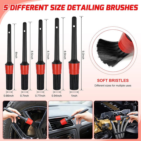 Automotive Tools 37PCS Car Detailing Kit Auto Cleaning Tools Wash Set with Storage Carry Bag Home Use for Interior Exterior Deep Clean Car Care Windshield Dashboard Seat Air Vents Wheels Tires, Red