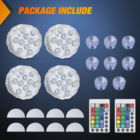 Marine Boat Light 4 PCS 10LED RGB Wireless Cabin Ambiance Multi Color Exterior Deck Lights Remote Control Submersible for Pontoon Sailboat Yacht Skeeter Fishing Bass Boats