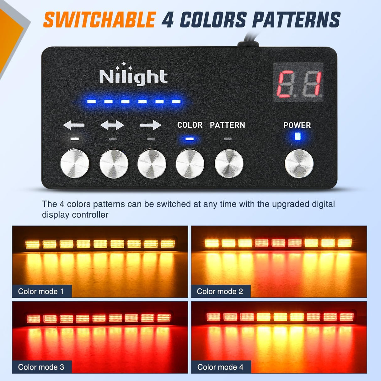 162 LED Traffic Advisor Strobe Light Bar 2-in-1 Amber Red Emergency Warning Hazard Lights with Controller 4 Switchable Color 36 Flash Pattern for Trucks Cars Tow Plow Construction Vehicles