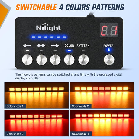 162 LED Traffic Advisor Strobe Light Bar 2-in-1 Amber Red Emergency Warning Hazard Lights with Controller 4 Switchable Color 36 Flash Pattern for Trucks Cars Tow Plow Construction Vehicles