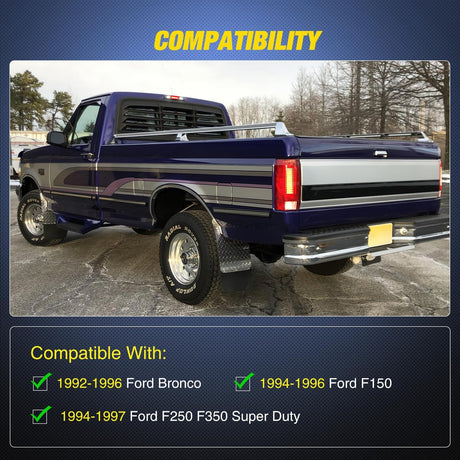 Third Brake Light Tail High Mount 3rd Stop Cargo Reverse Lights Smoked Lens Compatible with Ford F150 1994 1995 1996 F250 F350 Bronco 1992 1993 1994 1995 1996 1997 Pickup Truck Rear Cab Lamp