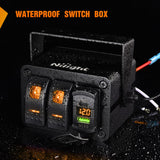 2 Gang Rocker Switch Box 12V SPST ON Off Toggle Switches PD Type C and QC 3.0 USB Sockcet Voltmeter LED Light Waterproof Aluminum Mount Bracket Panel DIY Stickers for Boat Car RV Truck