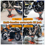 Motorcycle Lift 1100 LBS ATV Scissor Jacks with Saddle Safety Pin Crank Handle 3.7 Inch-15.7 Inch Hoist Stand Heavy Duty Steel Lifter Jack for Motorcycles Dirt Bike Garage Storage Repair Tool, Orange