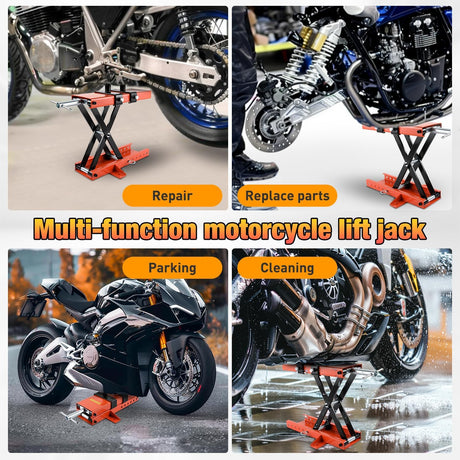 Motorcycle Lift 1100 LBS ATV Scissor Jacks with Saddle Safety Pin Crank Handle 3.7 Inch-15.7 Inch Hoist Stand Heavy Duty Steel Lifter Jack for Motorcycles Dirt Bike Garage Storage Repair Tool, Orange