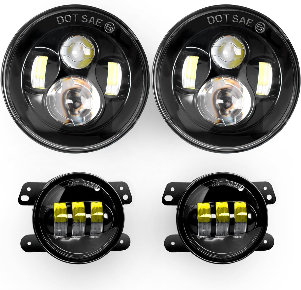 2PCS 7 Inch LED Headlight Compatible with Jeep 2PCS 4 Inch LED Fog Light for Jeep Wrangler 97-17 JK LJ CJ