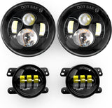 2PCS 7 Inch LED Headlight Compatible with Jeep 2PCS 4 Inch LED Fog Light for Jeep Wrangler 97-17 JK LJ CJ