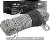 Winch Rope 1/4 Inch x 50 Feet 9000 LBS Synthetic Winch Line Cable with Black Protective Sleeve for ATV Towing Winches with Synthetic Ropes UTV Truck Boat SUV Vehicle, Grey