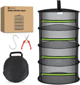 4 Layer Herb Drying Rack Hanging Mesh Net Foldable Plant Drying Racks 24 Inch w Green Zipper Pruning Shears Hook Dryer Hanging Rack for Herbs Seed Bud Fruit Clothes Grow Tent Closets Garden Outdoor