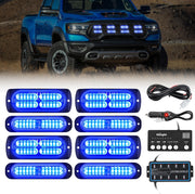 8PCS Led Strobe Lights with Controller 12V 24V Sync Feature Blue Emergency Hazard Warning Light 12 24 LED Surface Mount for Vehicle Car Truck RV ATV