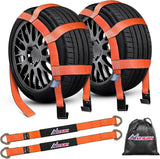 2Pcs Tow Dolly Basket Straps with Flat Hook for 14 Inch-19 Inch Tires Car Heavy Duty Wheel 11128LBS Break Strength with 2 Axle for Trailer