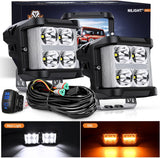 Side Shooter LED Light Pods with Amber DRL 4 Inch 26 W Spot Flood Combo LED Cubes Light w/ 16AWG Wiring Kit for Offroad Driving Fog Light Auxiliary Light on Truck ATV UTV