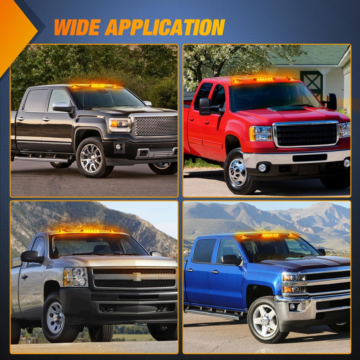 LED Cab Marker Lights 3 PCS Smoke Lens Amber Clearance Roof Running Light Compatible with 2007-2014 Silverado Sierra 1500 2500 3500 2500HD 3500HD